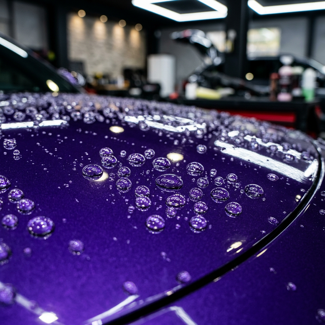 Ceramic coating application creating hydrophobic protection on vehicle paint in Valrico FL