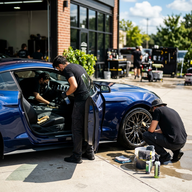 Professional mobile auto detailing on a Ford Mustang in Valrico Florida